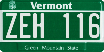 VT license plate ZEH116