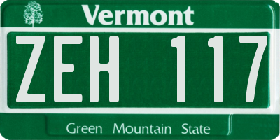 VT license plate ZEH117