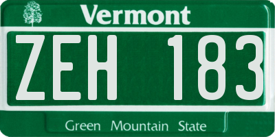 VT license plate ZEH183