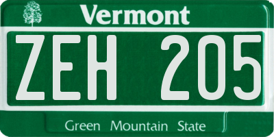 VT license plate ZEH205