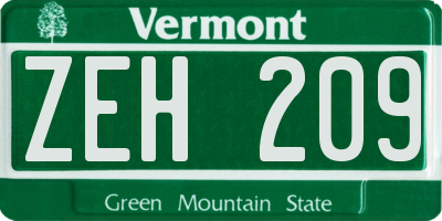 VT license plate ZEH209