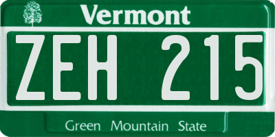 VT license plate ZEH215