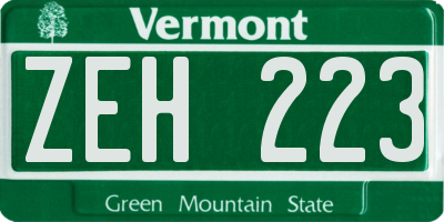 VT license plate ZEH223