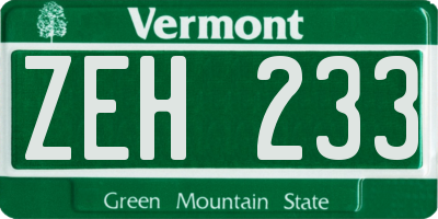 VT license plate ZEH233