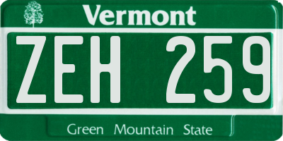 VT license plate ZEH259