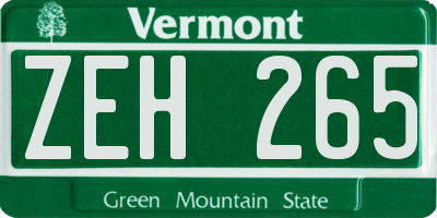 VT license plate ZEH265