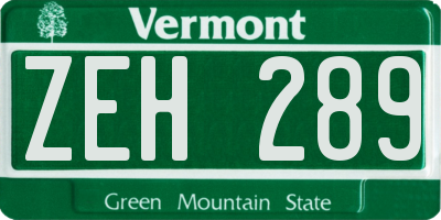 VT license plate ZEH289