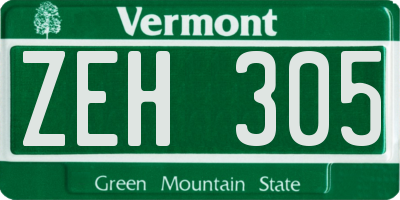 VT license plate ZEH305