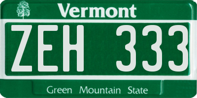 VT license plate ZEH333