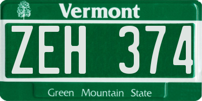 VT license plate ZEH374