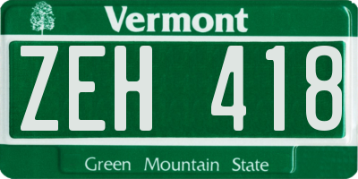 VT license plate ZEH418