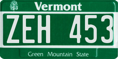 VT license plate ZEH453