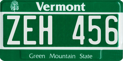 VT license plate ZEH456