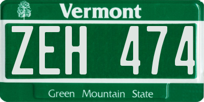 VT license plate ZEH474