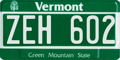 VT license plate ZEH602