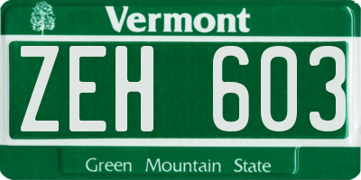 VT license plate ZEH603