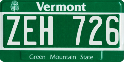 VT license plate ZEH726