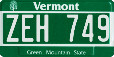 VT license plate ZEH749