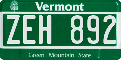 VT license plate ZEH892