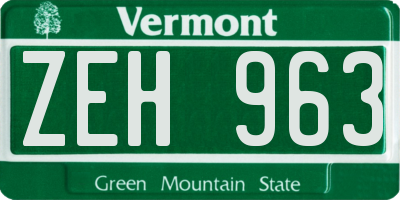 VT license plate ZEH963