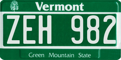 VT license plate ZEH982