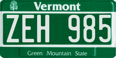 VT license plate ZEH985