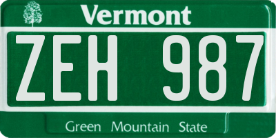 VT license plate ZEH987