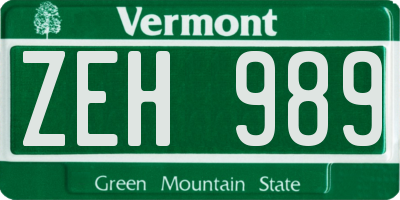 VT license plate ZEH989
