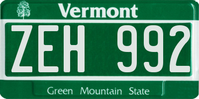 VT license plate ZEH992