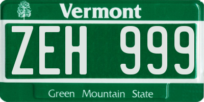 VT license plate ZEH999