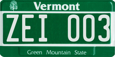 VT license plate ZEI003