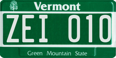 VT license plate ZEI010