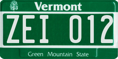 VT license plate ZEI012