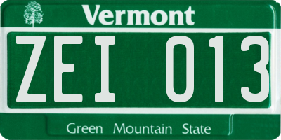 VT license plate ZEI013