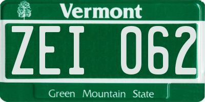 VT license plate ZEI062