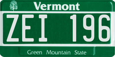 VT license plate ZEI196