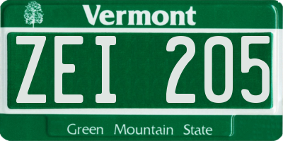 VT license plate ZEI205