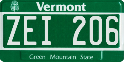VT license plate ZEI206