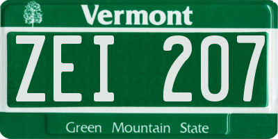 VT license plate ZEI207
