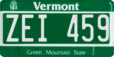 VT license plate ZEI459