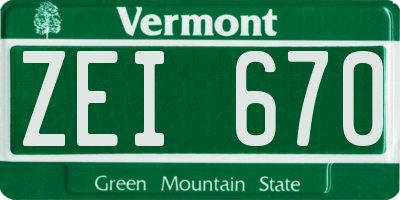 VT license plate ZEI670