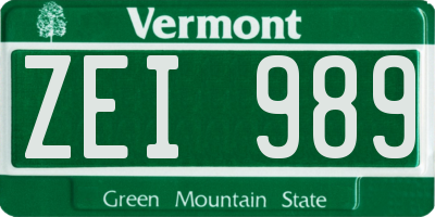 VT license plate ZEI989