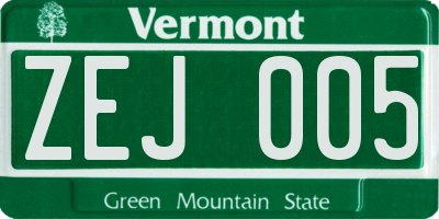 VT license plate ZEJ005