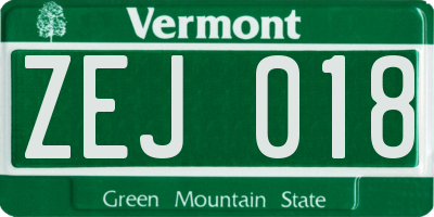 VT license plate ZEJ018