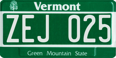 VT license plate ZEJ025