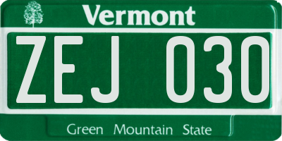 VT license plate ZEJ030