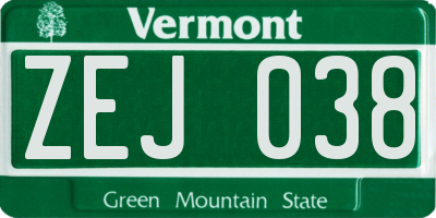 VT license plate ZEJ038