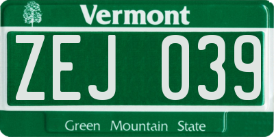 VT license plate ZEJ039