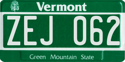 VT license plate ZEJ062