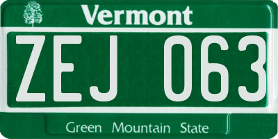 VT license plate ZEJ063